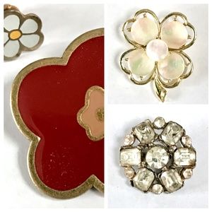 Rhinestone Enamel Clover Flower Pin Brooch Bundle